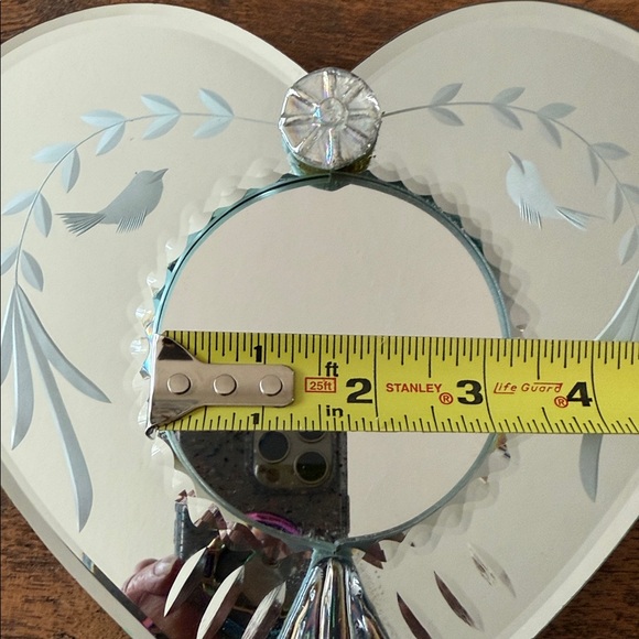 Heart Shaped Mirror or Frame with Etched Birds & Leaves - Picture 5 of 6
